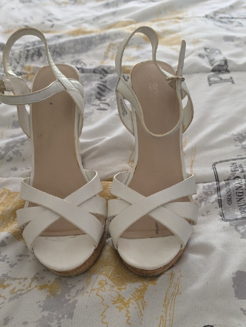 Charles David White Crisscross Wedge Sandals